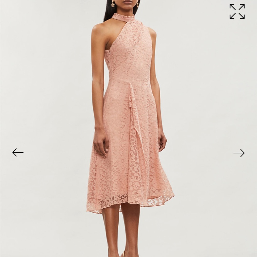 REISS ASYMMETRICAL LACE MIDI DRESS IN BLUSH SIZE 6 - Picture 1 of 16